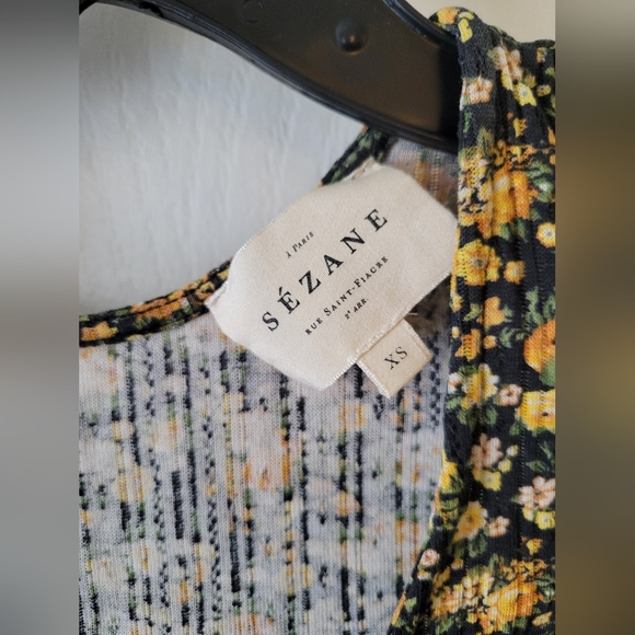 Sézane Celia T-Shirt Blouse Black Blossom Floral Print Organic Cotton Size XS - Picture 4 of 10